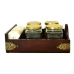 Wooden Jar Organizer with 4 Glass Jars & Tissue Holder WD-28-A - Image 2