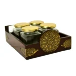 Wooden Jar Organizer with 4 Glass Jars & Tissue Holder WD-28-A