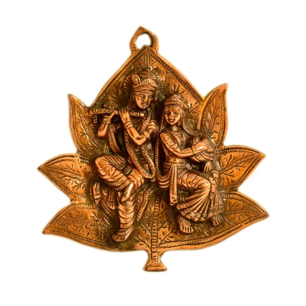 Handcrafted Wall Hanging – Krishna & Radha on Leaf – G-131-A - Image 1