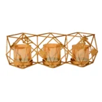 Geometric Metal Tealight Candle Holder with Amber Glass – 3 Holder Set – I-160-A