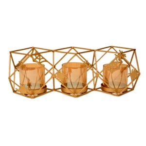 Geometric Metal Tealight Candle Holder with Amber Glass – 3 Holder Set – I-160-A