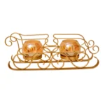 Decorative Sleigh-Shaped Tealight Candle Holder with Amber Glass – 2 Holder Set – I-161-A