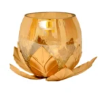 Mini Golden Lotus Tealight Holder with Amber Glass – Elegant Home Accent – I-168-A