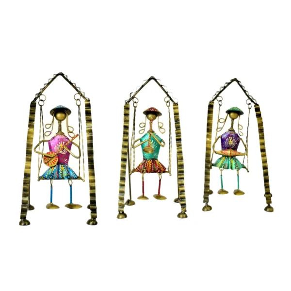 Handcrafted Tribal Musician Figurine Set on Swings (Set of 3) - I-4 - Image 1