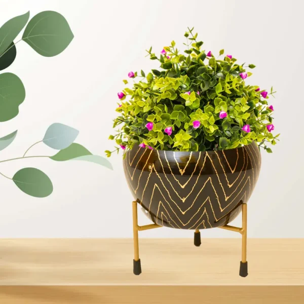 Modern Black & Gold Metal Planter with Stand I-106-B