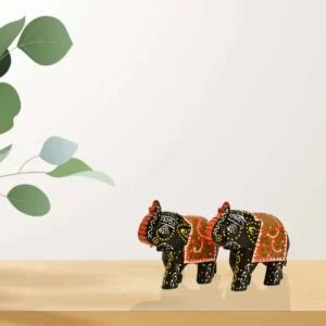 Set of 2 Hand-Painted Wooden Elephant Figurines – Traditional Indian Décor - WD-115-A