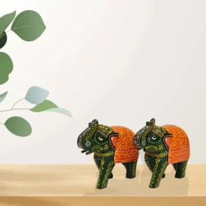 Hand-Painted Wooden Elephant Showpieces - WD-118-A (Set of 2)