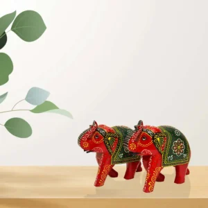 Handcrafted Red Wooden Elephant Figurines - WD-119-A (Set of 2)