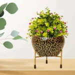 Designer Black & Gold Metal Planter with Stand I-188-A