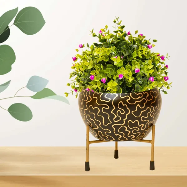 Designer Black & Gold Metal Planter with Stand I-188-A