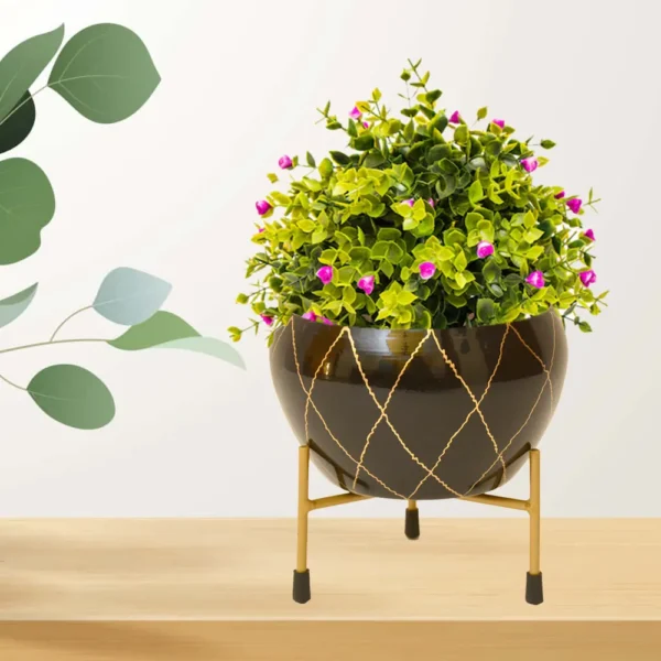 Premium Metal Planter with Golden Diamond Pattern I-189-A