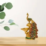 Handcrafted Brass Peacock Diya with Meenakari Work BR-266-A - Image 5
