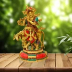 Brass Krishna with Cow Idol with Stone Work BR-284-A - Image 5