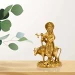 Brass Krishna with Cow Idol Playing Flute BR-288-A - Image 5