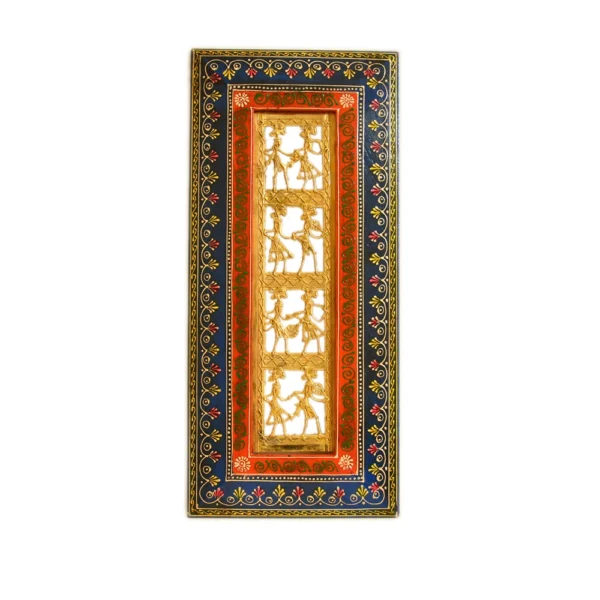 Handcrafted Tribal Folk Art Wall Frame – Vertical Wooden Decor - WD-103-A-B - Image 1