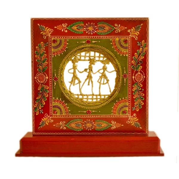 Warli Tribal Dance Table Frame – Handcrafted Wooden Art - WD-123-A - Image 1