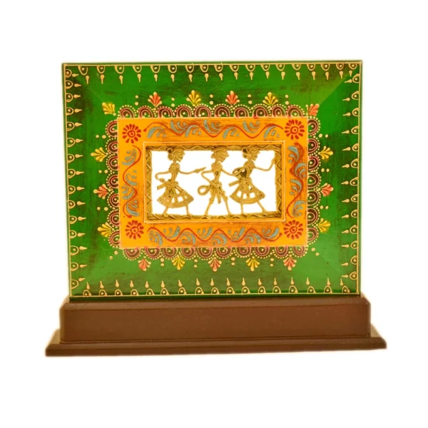 Handcrafted Tribal Dhokra Art Frame – Green & Yellow Design - WD-125-A - Image 1