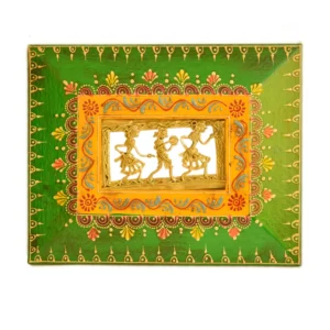 Handcrafted Dhokra Art Wall Frame – Compact Green & Yellow Tribal Decor - WD-125-A(Without Stand)