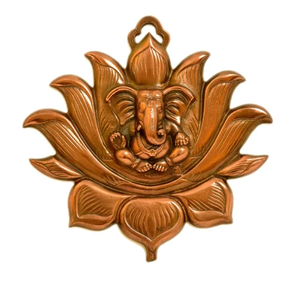 Lord Ganesha on Lotus Metal Wall Hanging G -23-A