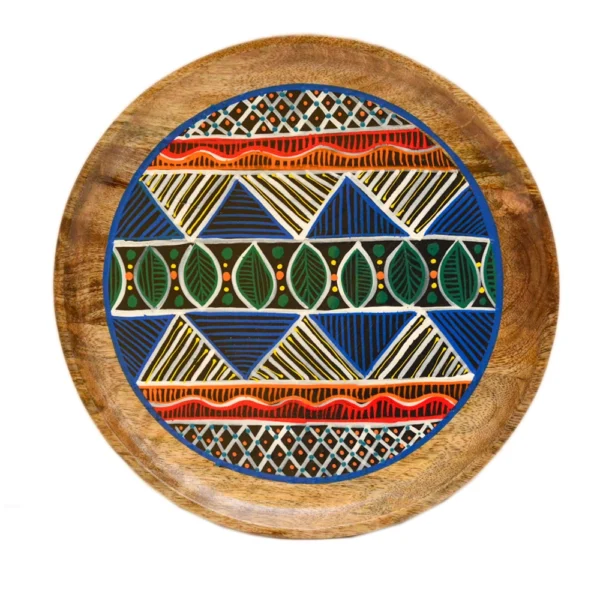 Hand-Painted Tribal Wooden Decorative Plate – Ethnic Pattern - WD-130-A - Image 1
