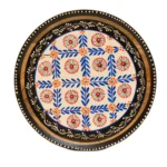 Hand-Painted Floral Grid Wooden Decorative Plate - WD-139-A