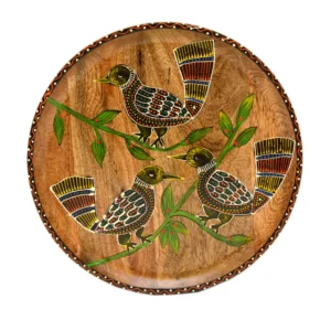 Hand-Painted Tribal Bird Wooden Decorative Plate - WD-132-A