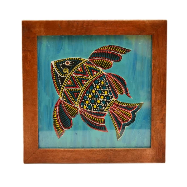 Hand-Painted Wooden Wall Art – Tribal Fish Design - WD-106-A - Image 1