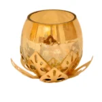 Golden Lotus Tealight Candle Holder (Glass & Metal) – I-170-A