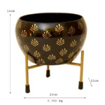 Luxurious Black Metal Planter with Golden Leaf Motif I-190-A - Image 5