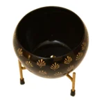 Luxurious Black Metal Planter with Golden Leaf Motif I-190-A - Image 4