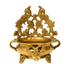 Brass Decorative Urli Bowl with Twin Peacock Motif - BR-299-A