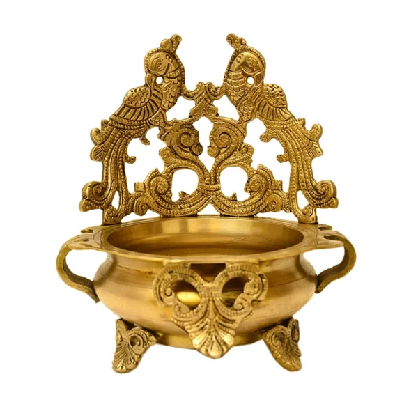 Brass Decorative Urli Bowl with Twin Peacock Motif - BR-299-A - Image 1