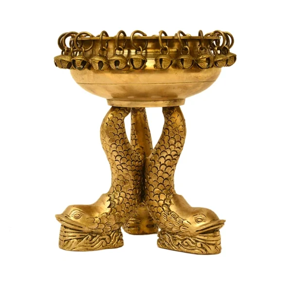 Brass Decorative Bowl with Fish Leg Base and Bell Accent - BR-300-A - Image 1