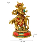 Brass Krishna with Cow Idol with Stone Work BR-284-A - Image 4