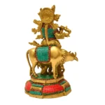 Brass Krishna with Cow Idol with Stone Work BR-284-A - Image 3