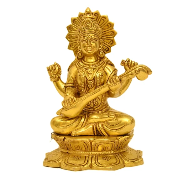 Brass Goddess Saraswati Idol | Handcrafted Spiritual Sculpture - BR-267-A - Image 1