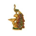 Handcrafted Brass Peacock Diya with Meenakari Work | Decorative Oil Lamp - BR-266-A