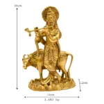 Brass Krishna with Cow Idol Playing Flute BR-288-A - Image 4