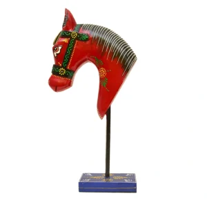 Hand-Painted Wooden Horse Head on Stand – Ethnic Décor Accent - WD-114-A