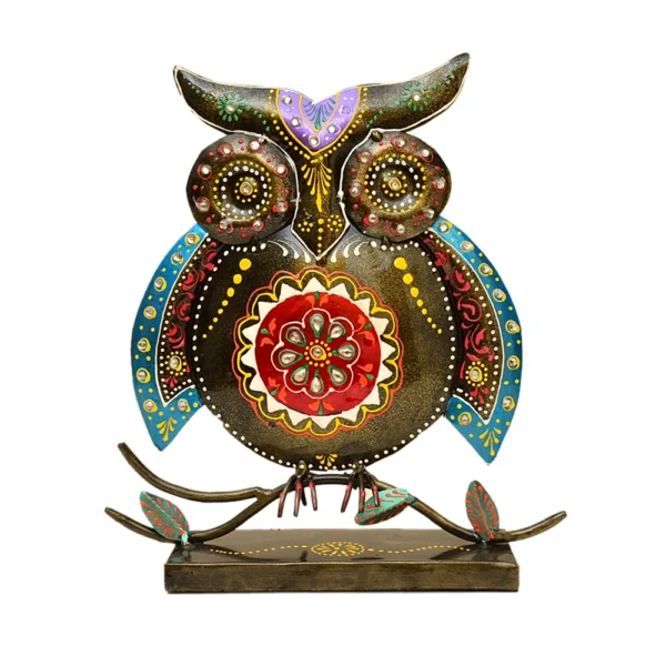 Handcrafted Tribal Metal Owl Showpiece – Artistic Home Décor – I-175-A - Image 1