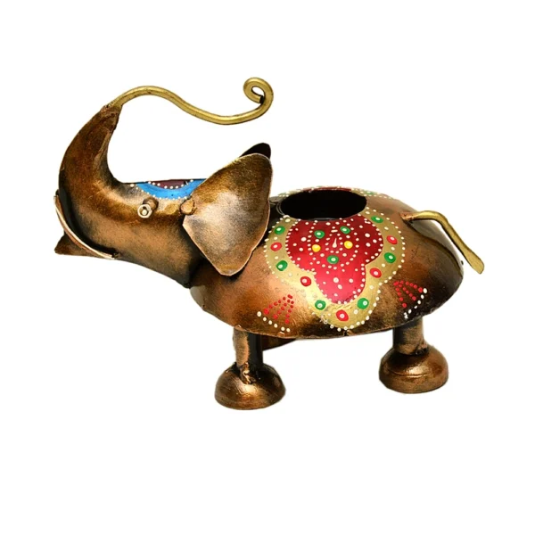 Handcrafted Metal Elephant Tealight Holder – Artistic Home Décor Accent – I-172-A - Image 1