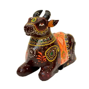 Handcrafted Wooden Nandi Bull Statue – Traditional Art Figurine - WD-113-A