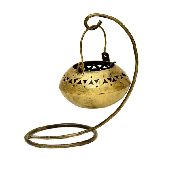 Vintage Hanging Metal Lantern with Stand – Antique Finish – I-183-A - Image 1