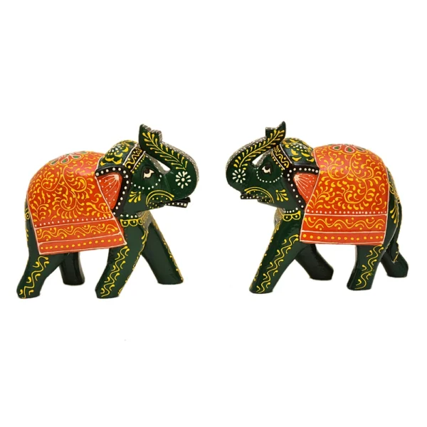 Hand-Painted Wooden Elephant Showpieces - WD-118-A (Set of 2) - Image 1