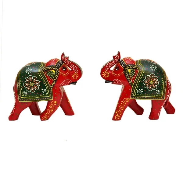 Handcrafted Red Wooden Elephant Figurines - WD-119-A (Set of 2) - Image 1