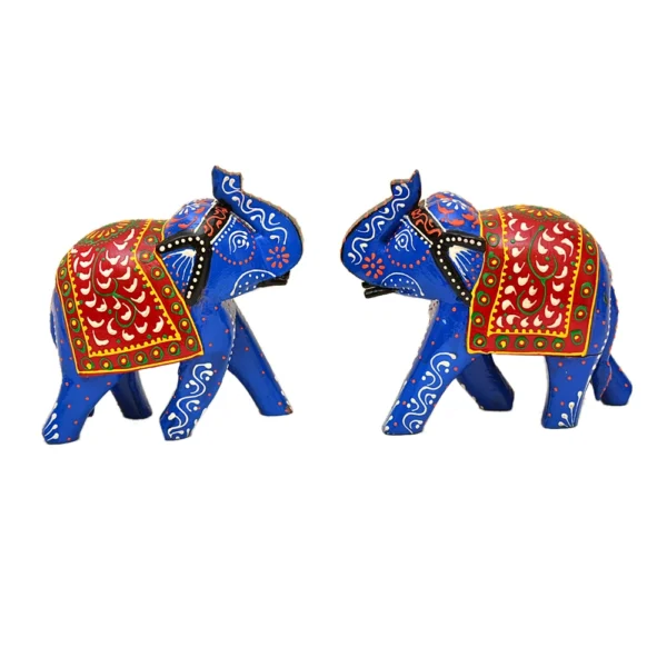 Hand-Painted Wooden Elephant Figurines - WD-117-A(Set of 2) - Image 1