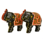 Set of 2 Hand-Painted Wooden Elephant Figurines – Traditional Indian Décor - WD-115-A