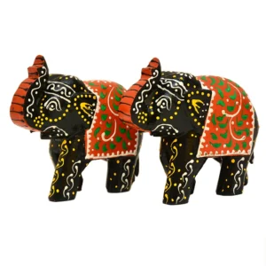Set of 2 Hand-Painted Wooden Elephant Figurines – Traditional Indian Décor - WD-115-A
