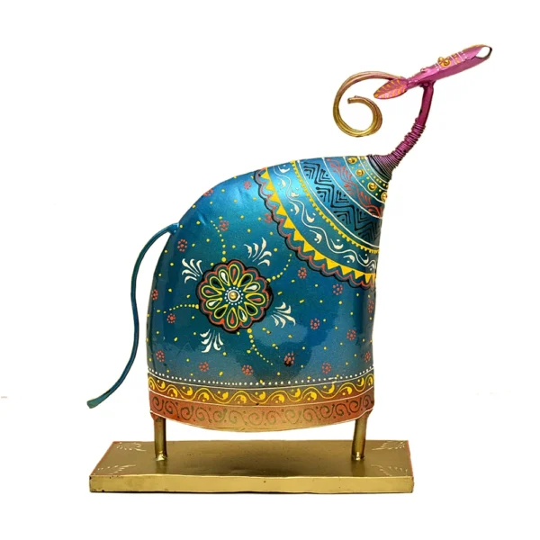 Handcrafted Decorative Metal Elephant Statues – Ethnic Blue Finish – I-179 (Set of 3 ) - Image 1