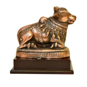 Handcrafted Nandi Statue – Antique Bronze Finish on Wooden Base - G-231-A